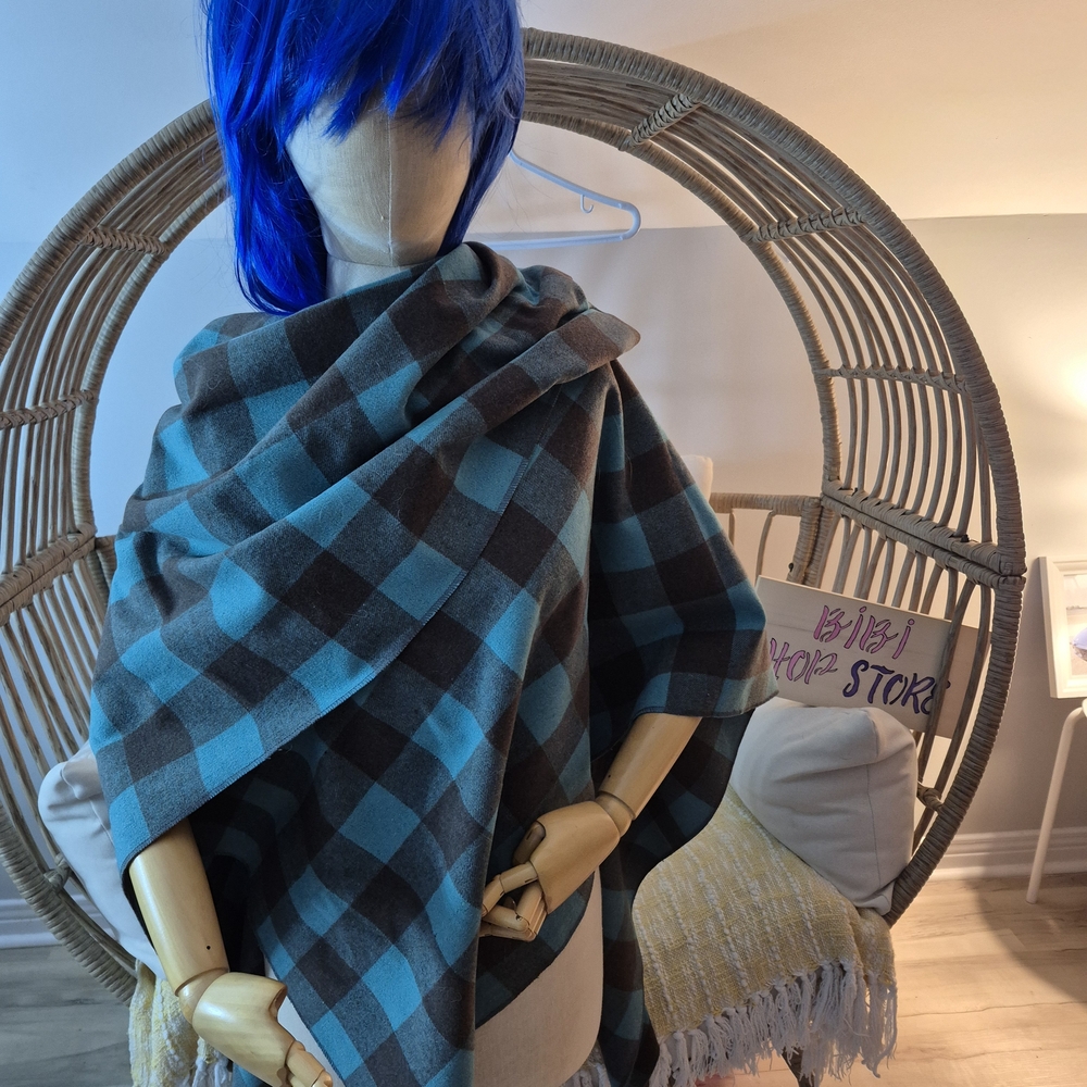 Warm Shawl in Blue and Black.